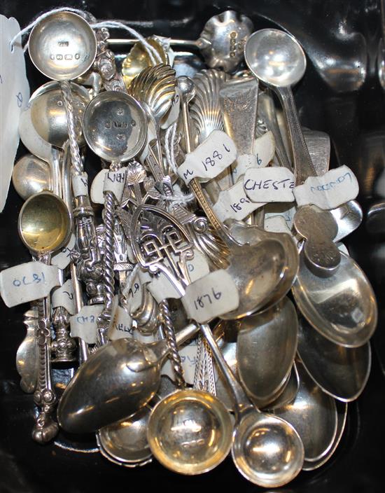 Collection silver apostle, seal top, shell bowl & other decorative condiment spoons, etc, various dates & makers